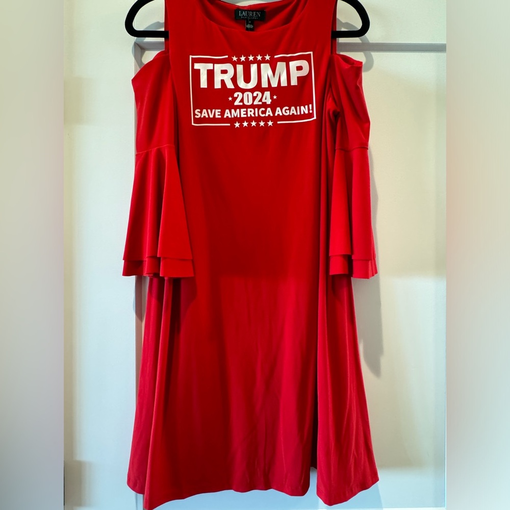 NWT “Trump 2024” red cold shoulder dress